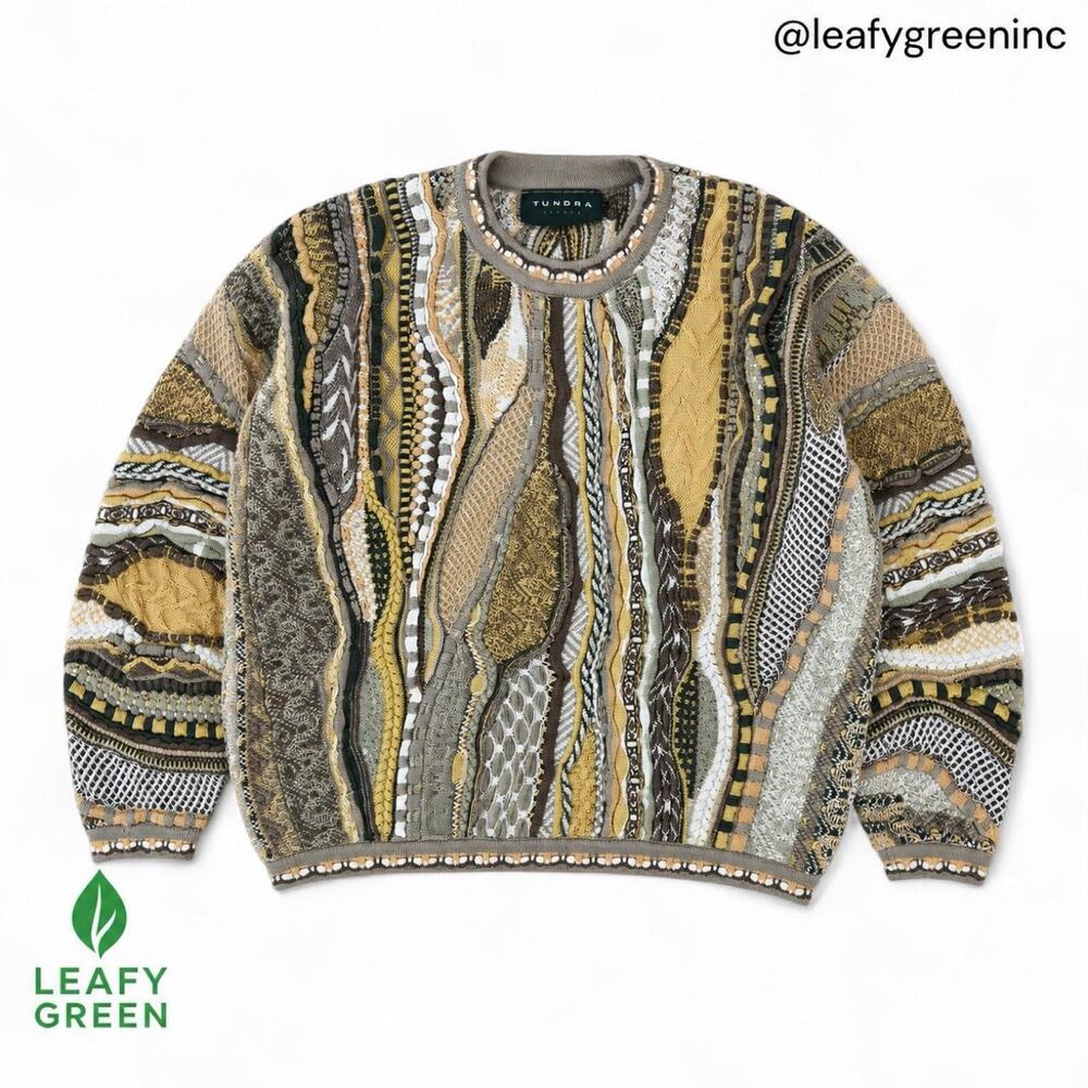 Coogi Original Blues Tundra Style Earth Tone Brown Knit Sweater us sz XL Boxy